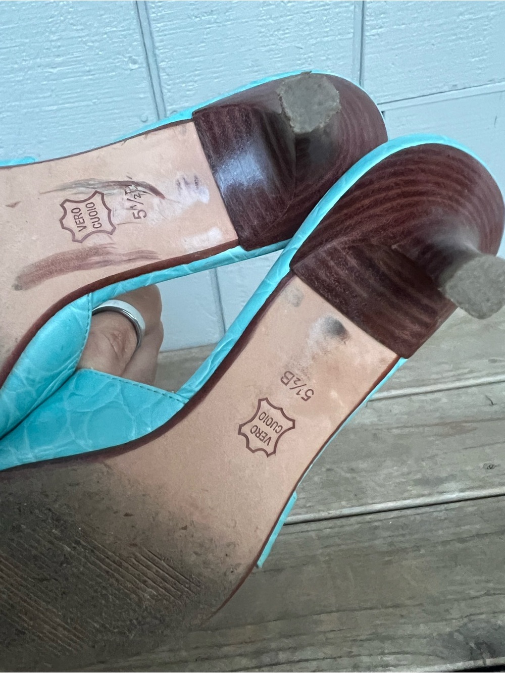 Talbots Turquoise Open-Toe Slide Mules - Picture 3 of 7